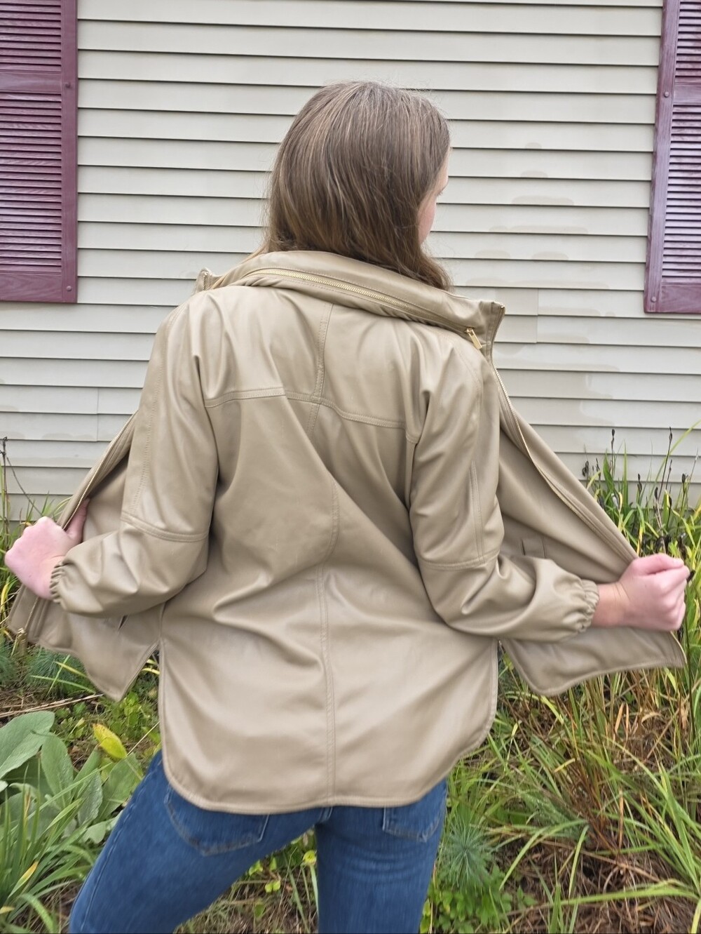 Women's Habitual Hooded Zip-Up Faux Leather Jacket in Tan